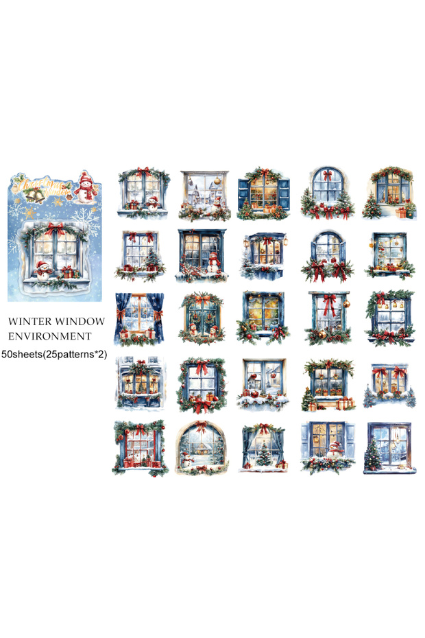Window Environment 50 Sheets Retro Christmas PET Scrapbooking Stickers Pack Waterproof Decoration Sa