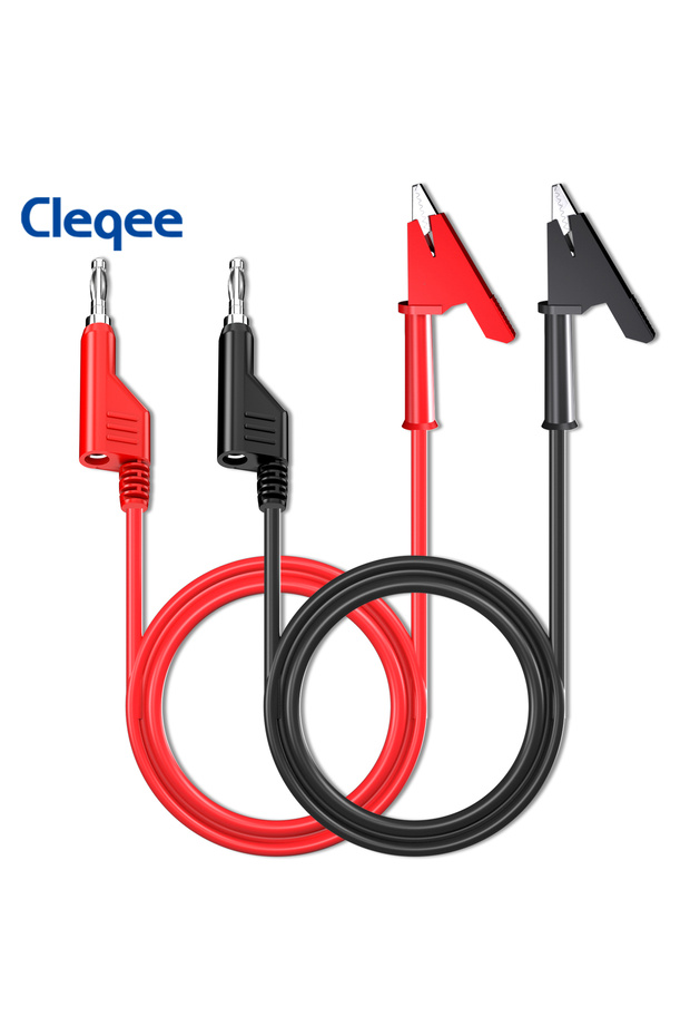 1m Cleqee P1037 2PCS 4mm Banana Plug To Alligator Clip Test Leads Kit Crocodile Clamps Multimeter Ca