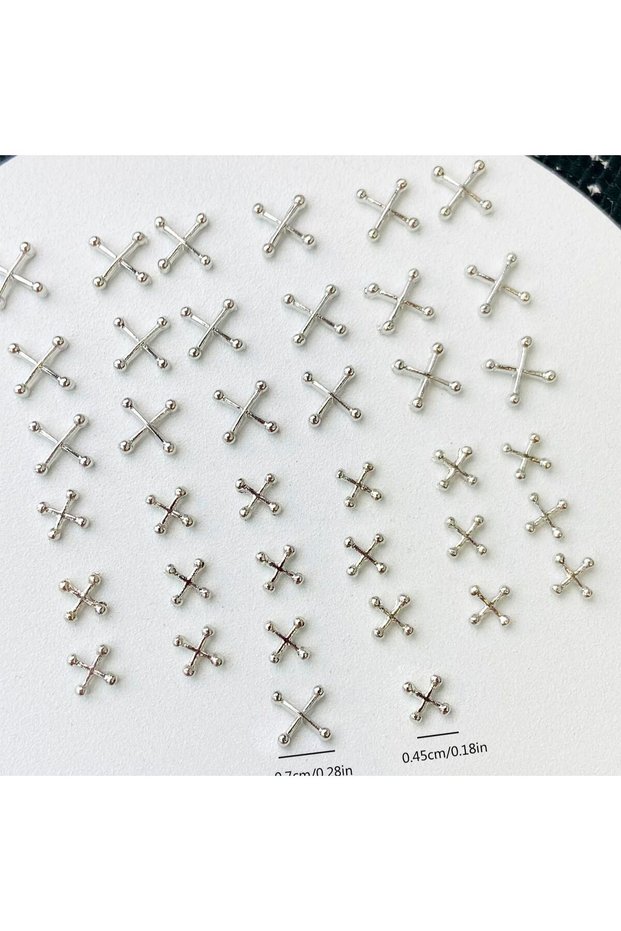50PCS-DMIX-353 50PCS Mixed Size 3D Punk Silver Cross Metal Parts Manicure Accessoire Nail Decoration