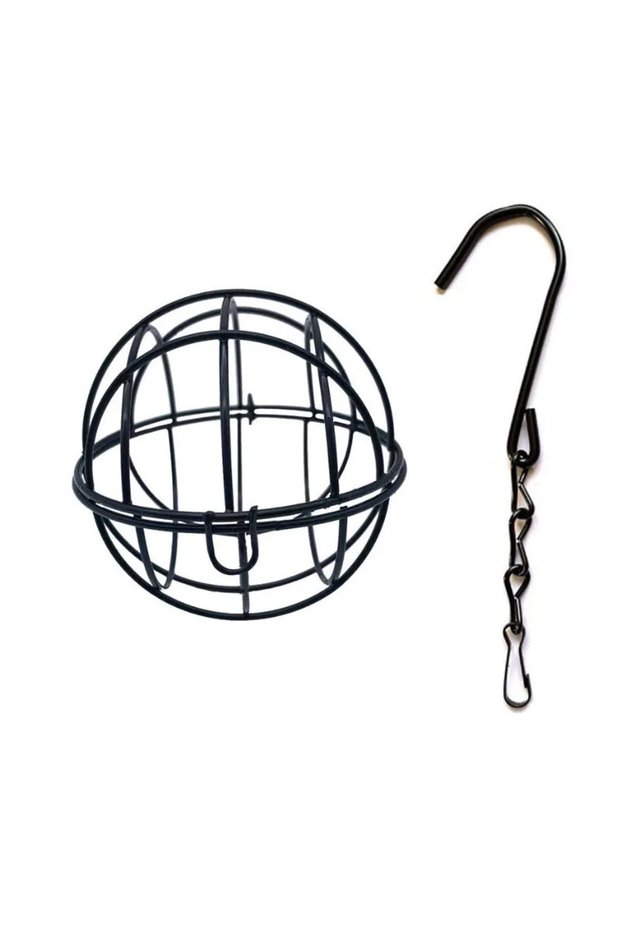 1pc Black Metal Suet Ball Bird Feeder with Hanging Chain Squirrel Proof Outdoor Garden Birds Humming
