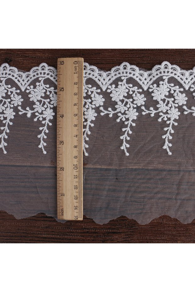 15Yards WHITE 15Yards 7-14.5 Cm Embroidered Mesh Flower Tulle Lace Fabric DIY Curtain Sofa Cushion W