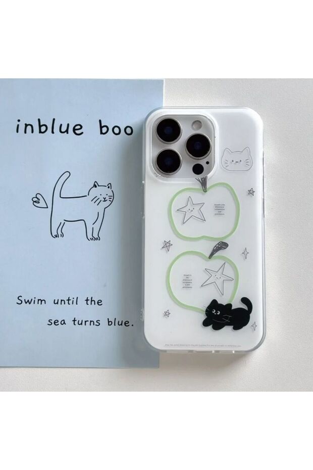 iPhone17 only phone case Fun Line Stars Green Black Cat Phone Case For iPhone 17 AIR 16 15 14 13 12
