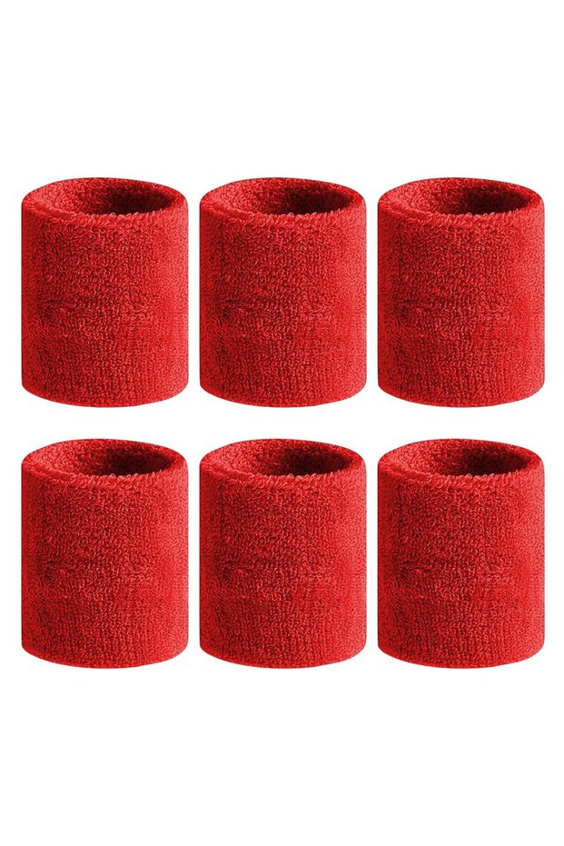 red-6pcs 6pcs Sweat Absorption Sports Wristband, Moisture Wicking Wrist Guard For Tennis, Basketball