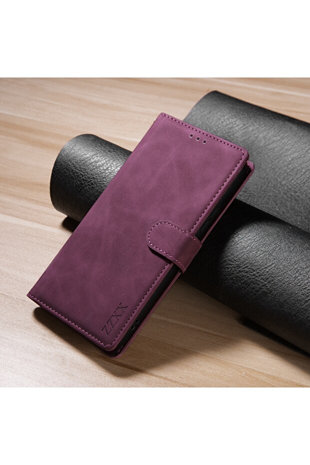 Samsung S21 Case & Strap Wine red Wallet Card Slot Holder Magnetic Flip Leather Case For Samsung Gal
