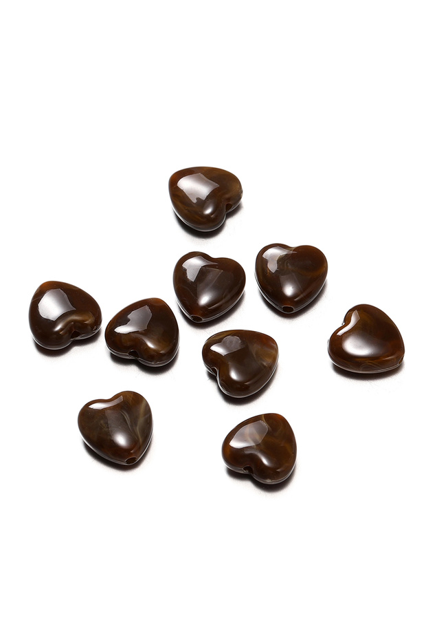 Brown 20pcs Acrylic Imitation Stone Heart Beads 14mm Love Spacer Loose Bead for DIY Necklace Bracele