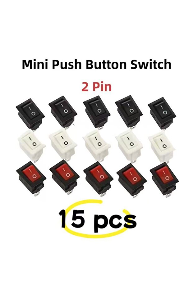 White 15pcs Mini Rocker Switch SPST Black and Red Snap in Switches Button AC 250V 3A / 125V 6A 2 Pin