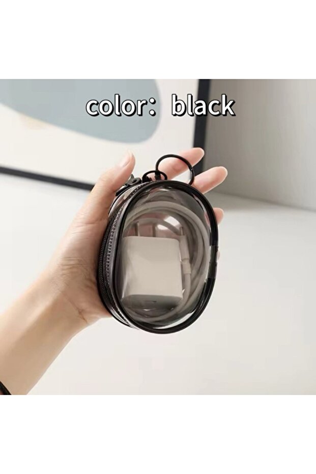 1pcs black Portable Mini Clear Zipper Storage Bag Keychain Cartoon Doll Mystery Box Organizer for E