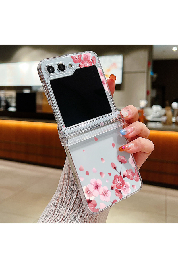 Galaxy Z Flip 7 A768 For Z Flip8 Flip7 FE Flip6 Case Pink Flowers Bow Folding Clear Hard Cover For