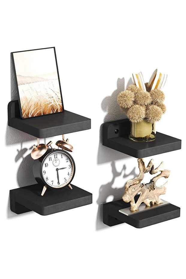 1set black G4567A 4Pack Small Floating Shelves for Wall, Wood Shelf 5 Inch Display Ledges Room Decor