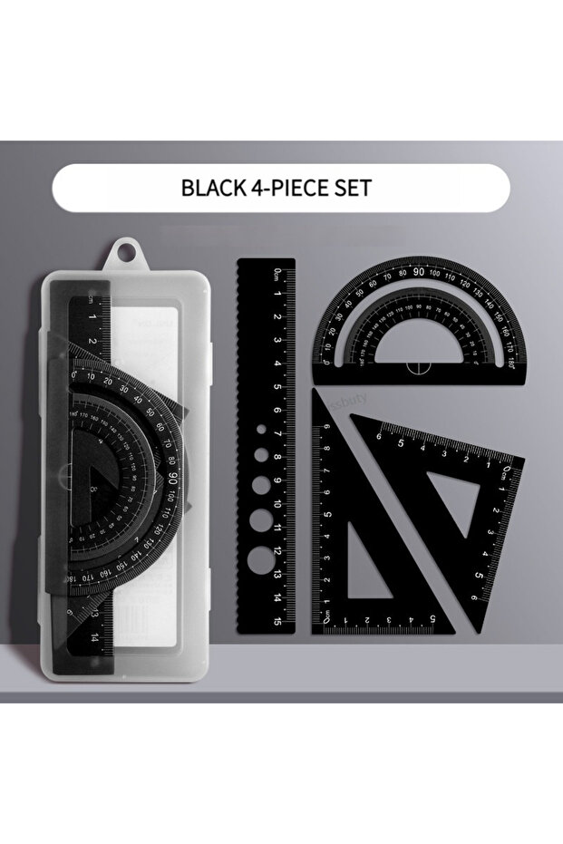 Black 4 In 1 Aluminum Alloy Ruler Stationery Set Aluminum Alloy Multifunctional Combination Ruler Tr