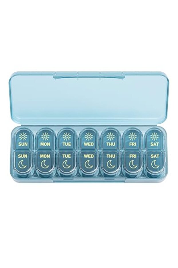 Blue Daviky Weekly AM PM Pill Organizer, 7-Day Large Medicine Case for Fish Oils & Big Pills - Porta