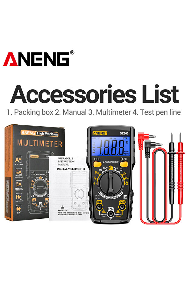 جهاز قياس رقمي ذكي أسود ANENG SZ303، جهاز اختبار احترافي للجهد والتيار المتردد/المستمر من ANENG SZ303