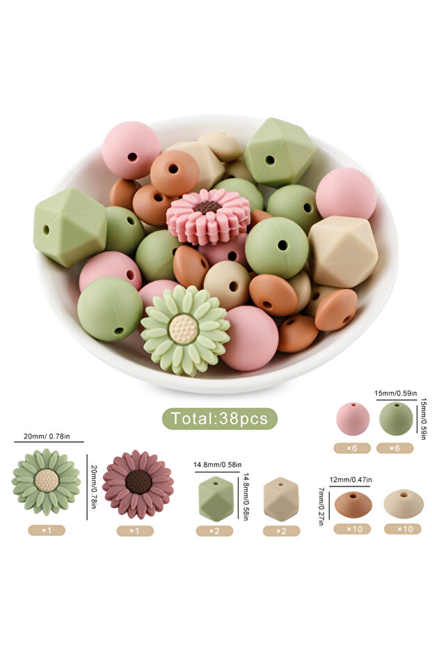 La05-05 38Pcs/set Loose Silicone Beads Set Silicone Round Bead Hexagon Bead For Bracelet Necklace Je