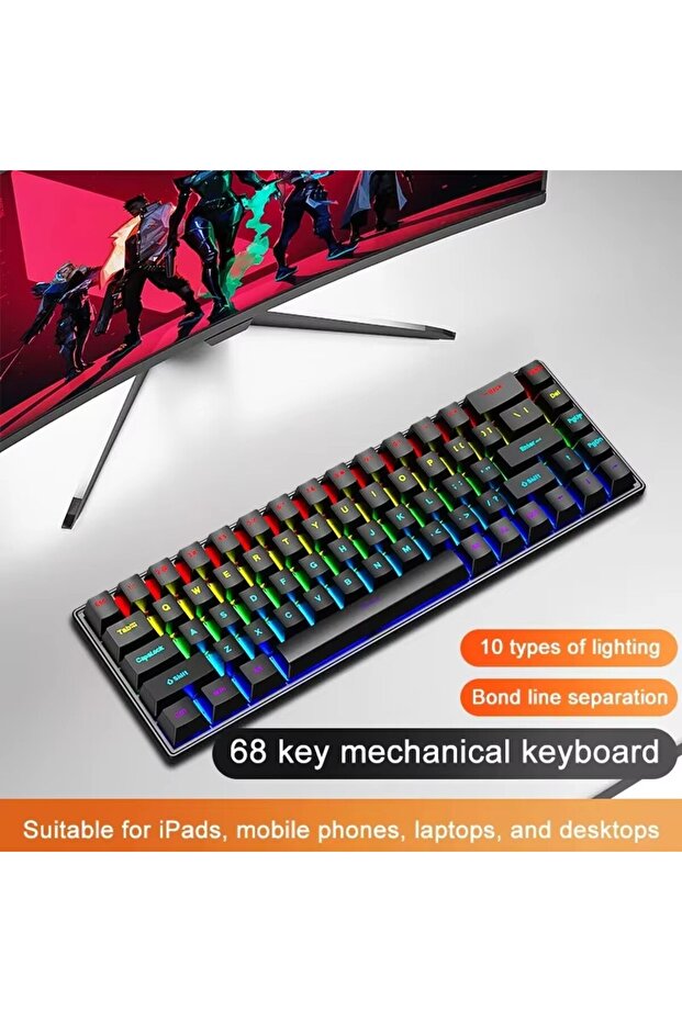 blue switch black K68 Wired Mechanical Keyboard 10Kinds of Colorful Lighting Gaming and Office For M