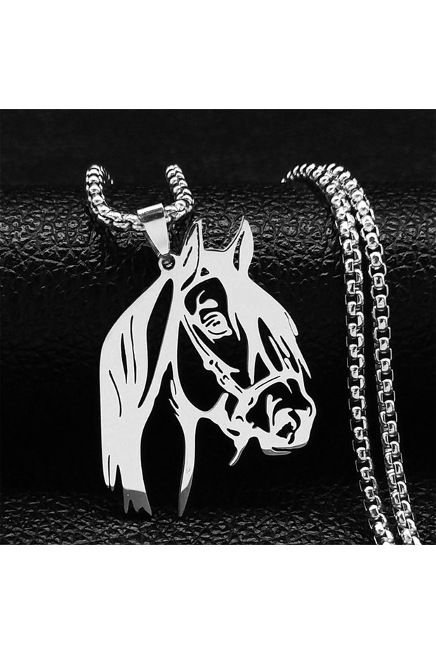 A 60cm BOX SR Horse Head Pendant Necklace for Women/Men Stainless Steel Animal Horse Accessories Cha
