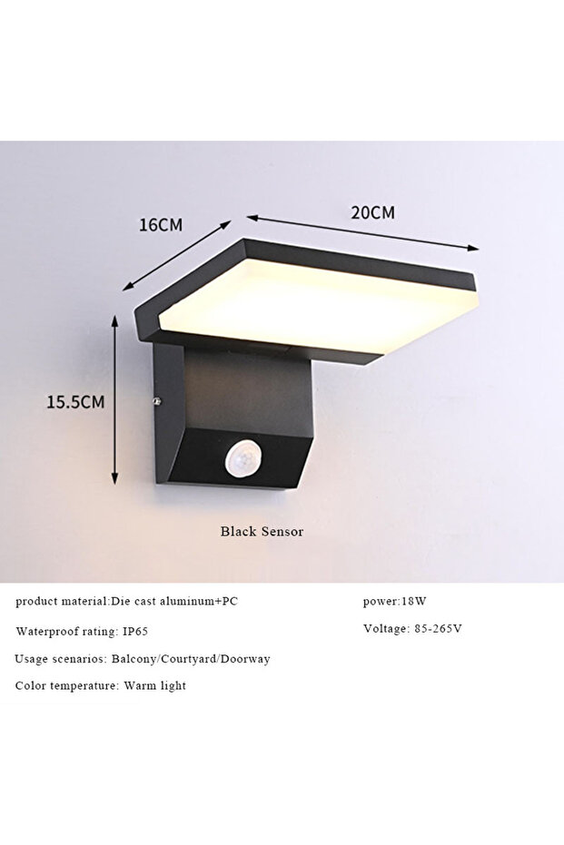 warm light Black Sensor IP65 Waterproof Sensor Wall Lamp LED Outdoor Wall Light Adjustable Angle Wal