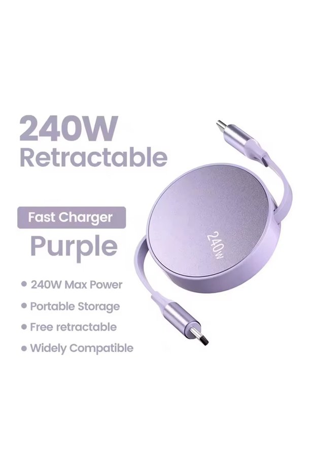 Type-C to Type-C 1m PURPLE PD 240W USB-C to USB-C Retractable Fast Charging Type-C Data Cable Mobile