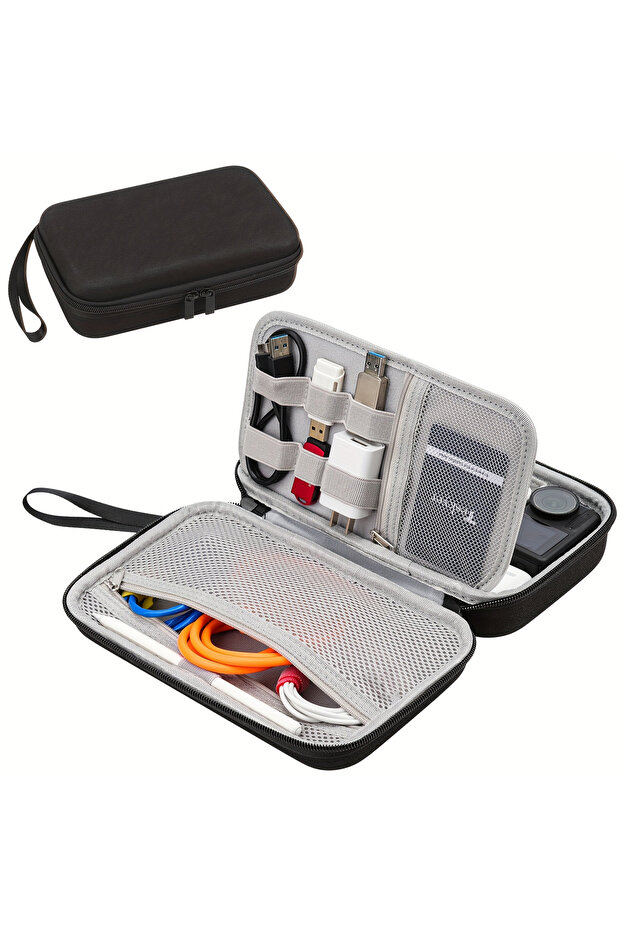 Black Hard Travel Electronic Organizer Case for Power Bank Chargers Cables USB Flash Drive SD Card E