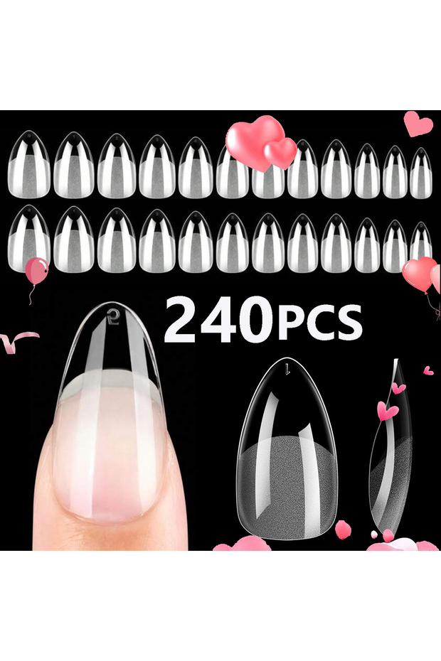 Dark Grey 240PCS Short Almond Nail Tips Soft Gel Pre-Shaped Acrylic Nail Tips Half Matte Full Cover