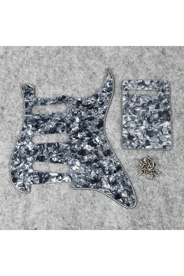 Grey Pearl 4ply FLEOR Set of SSS Pickguard ST FD Guitar Scratch Plate 11 Holes & Back Plate & Pickgu