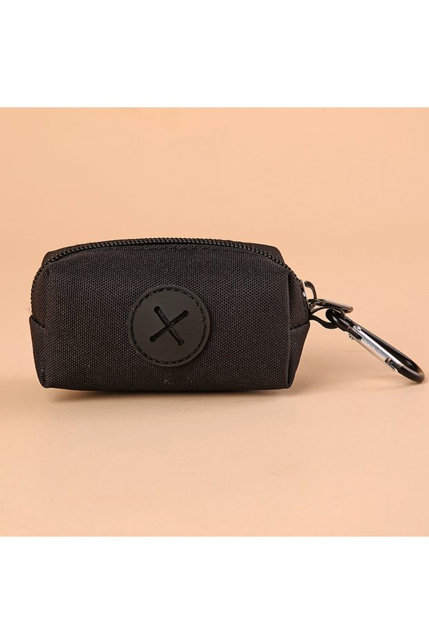 black Canvas Dog Poop Bag Holder, Outdoor Pet Waste Bag Dispenser with Carabiner Clip, Animal Waste