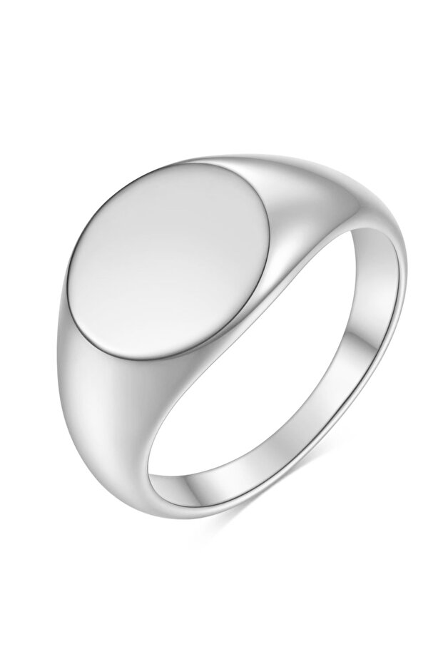 6 Silver Women Signet Ring Polished Seal Chunky Oval Width Ring Stainless Steel Simple Punk Fashion