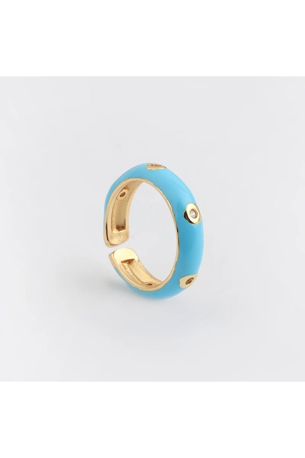 Blue Colorful Enamel Gold Color Open Band Rings For Women Girl Cubic Zircon Neon CZ Stack Stacking F