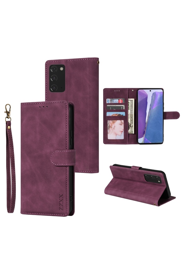 Galaxy A36 Case & Strap Wine red Wallet Magnetic Flip With Card Slot Leather Case For Samsung Galaxy