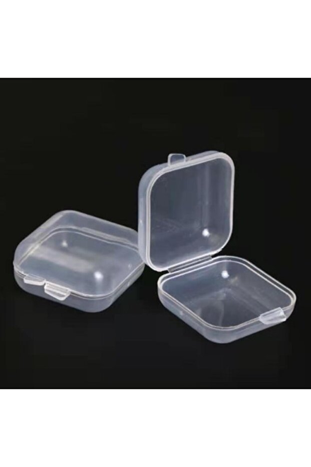 50pcs Mini PP Plastic Square Box Jewelry Fishhook Component Single-compartment Covered Transparent S