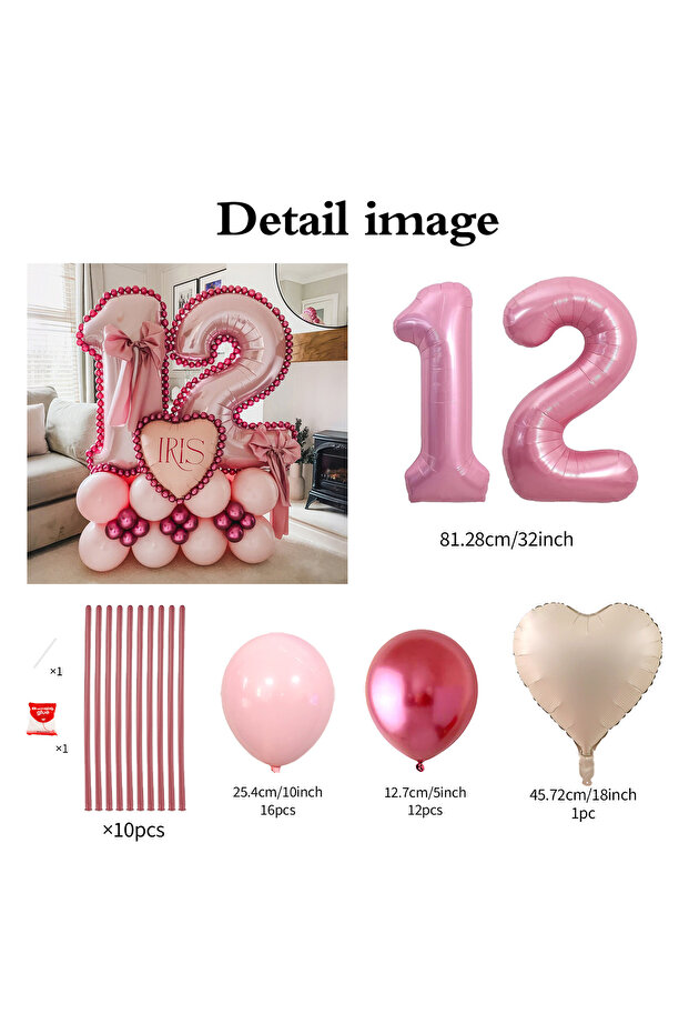32inch 12 Pink Digital Column Balloon Set Includes 32 Inch Pink Digital Balloons for Anniversary, Bi