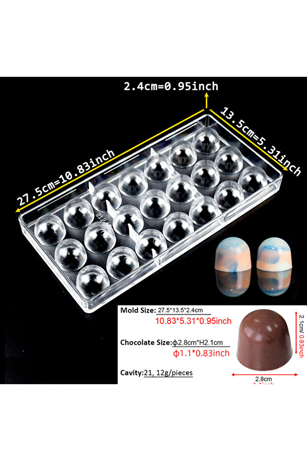 2124B-F9207 Chocolate Mold Polycarbonate Heart Sphere Shape Candy Bar for Confectionery Baker Pans T