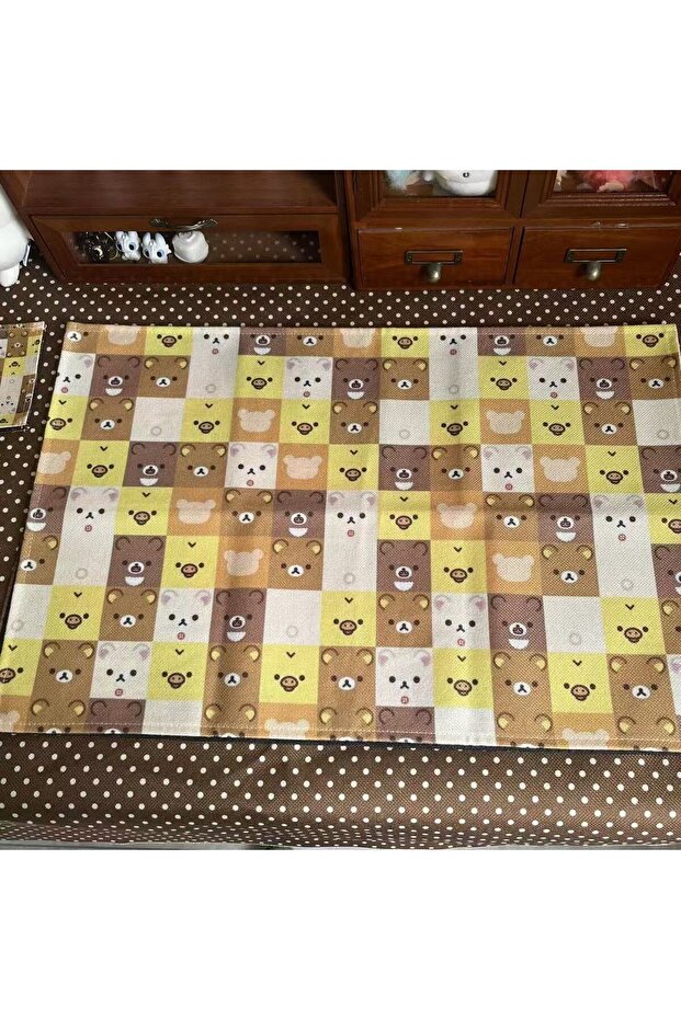 80x60cm Little bear Japanese Ancient Table Mat Ins Style Cartoon Bear Toasted Bread Printed Tableclo