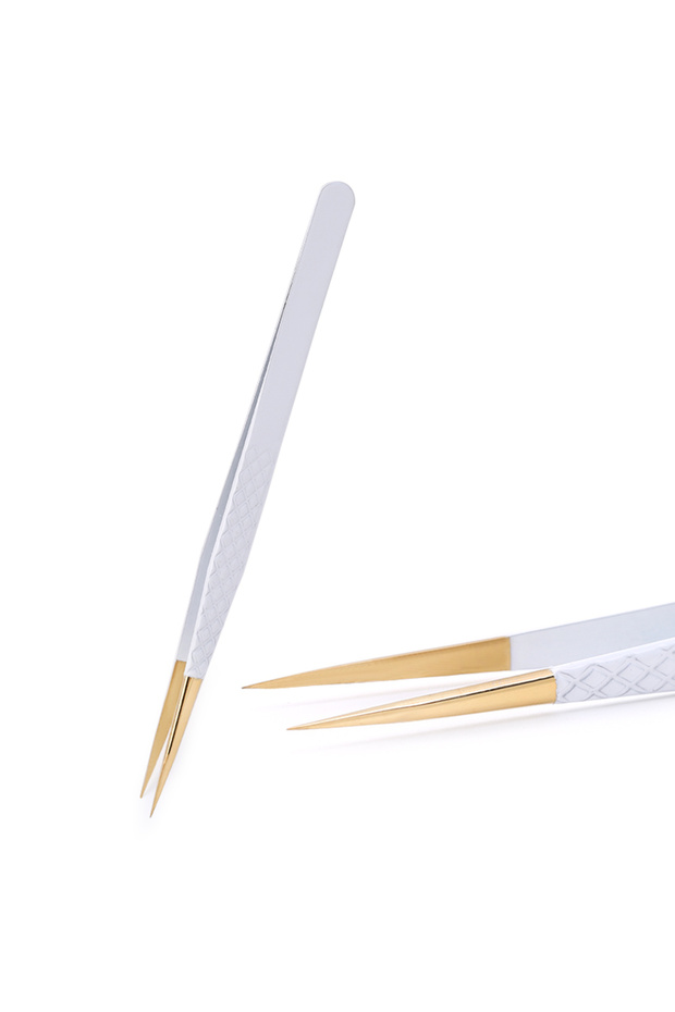 7 Stainless Steel White-gold Tweezers For Eyelash Extension Anti-Static Eyebrow Eyelashes High Preci