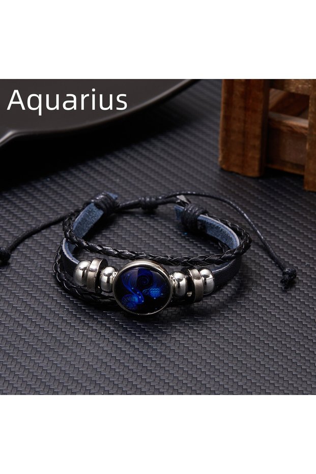 BR22Y0338-6 12 Constellation Zodiac Sign Charm Luminous Bracelets Men Women Vintage Multilayer Wrap