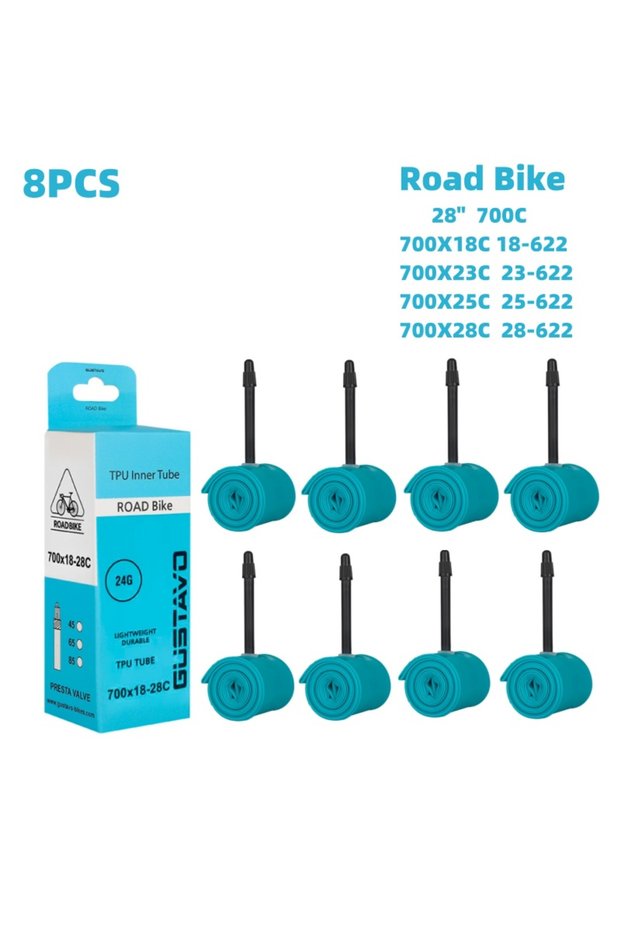 Presta Valve 700c 45mm 18-28C 8PCS 700X18-28C GUSTAVO Ultralight TPU Tubes Road Bike Inner Tube Valv