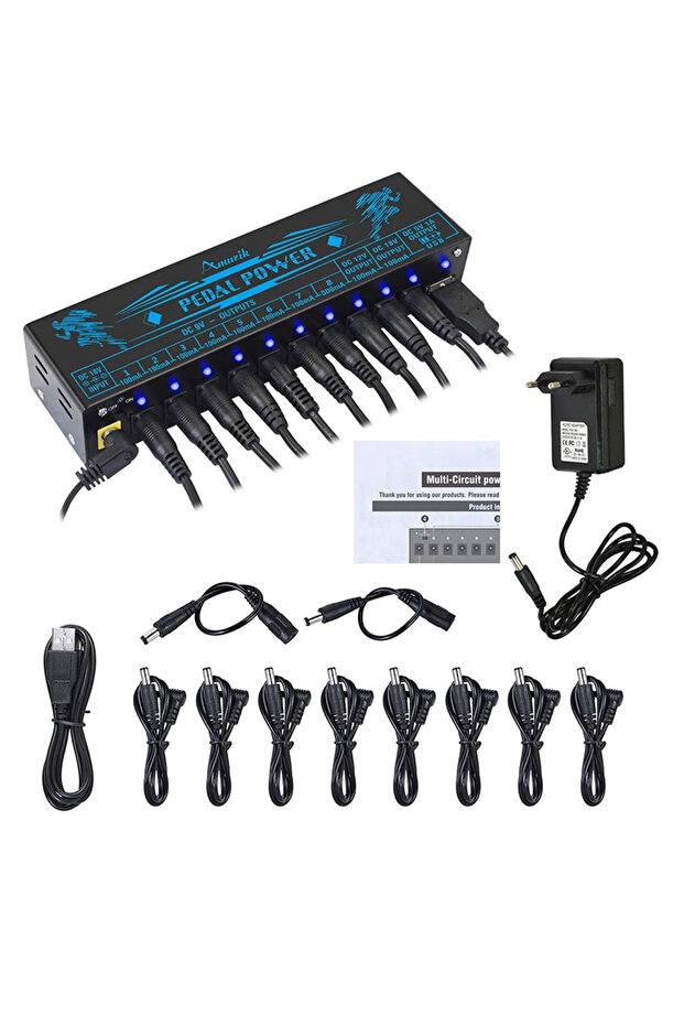 with EU plug Amuzik Guitar Effector Pedal Power Supply 10 Isolated DC Output 9V 12V 18V Source Effec
