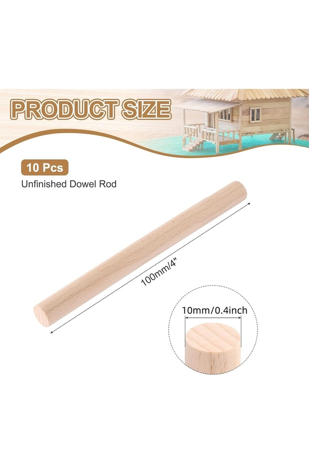 10pcs 10mmX100mm 10pcs Wooden Dowel Rods, Unfinished Hardwood Sticks Dowel Rods Wood Sticks for Craf