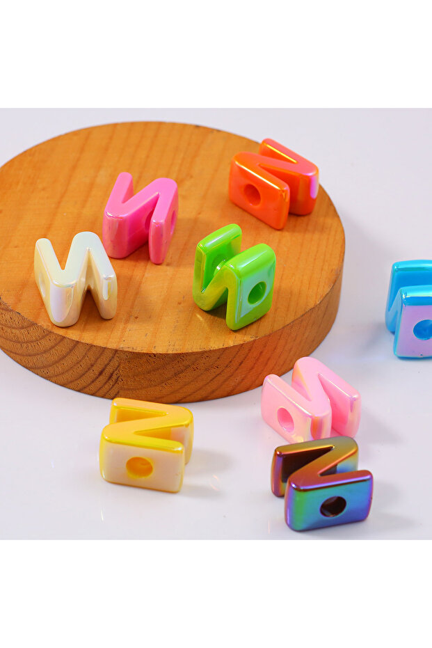 Random 5Pcs letters N Random Colorful 5/10/15Pcs 26 Letters Acrylic Spacer Loose Beads For Jewelry M