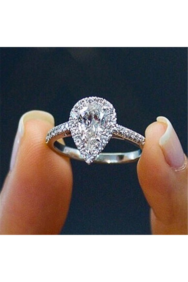 10 F396 Huitan Hot Sale Water Drop Design Women Ring Micro Paved Crystal Zircon Elegant Bridal Weddi