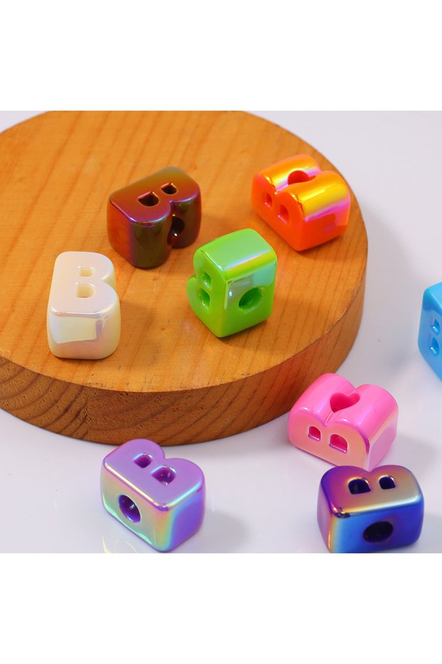 Random 15Pcs letters B Random Colorful 5/10/15Pcs 26 Letters Acrylic Spacer Loose Beads For Jewelry