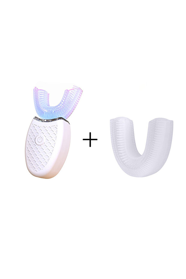 White and 1 nozzles U-Type Toothbrush 360 Degrees Intelligent Silicon Head Sonic Electric Toothbrush