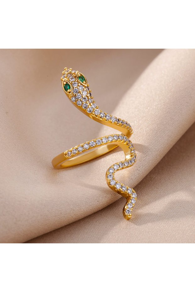 resizable JZ4395G Stainless Steel Snake Rings For Women Men Gold Color Open Adjustable Finger Ring V