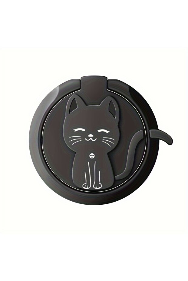 Black Rotate Metal Ring Holder Cute Cartoon Cat Finger Ring Mobile Phone Round Mount Stand for IPhon