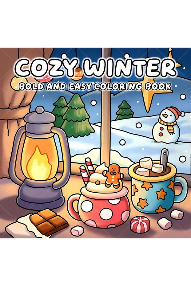 20x20cm 24pages COZY WINTER Coloring Book for Adults Bold & Easy Cozy Winter Hygge Scenes Stress Rel