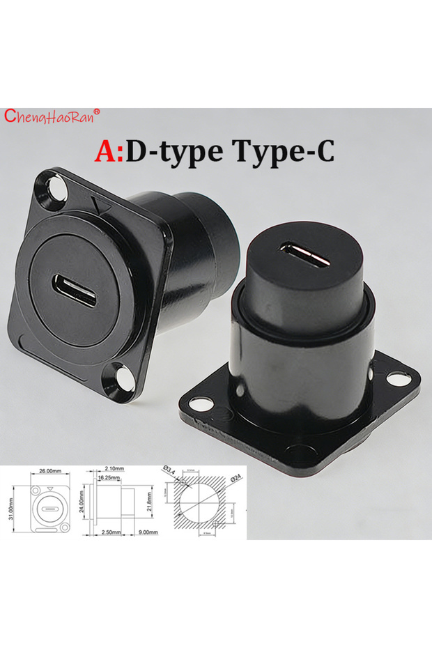 A Type-C Black ChengHaoRan 1PC Metal D Type Module RJ45 CAT6 USB 3.0 2.0 Type C Socket Through Netw