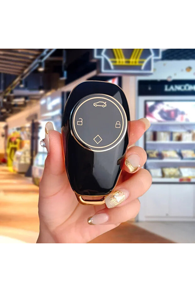 black For Leapmotor T03 C11 S01 C01 Key Cover, TPU Protective Case with Gold Border & Keychain, Acce