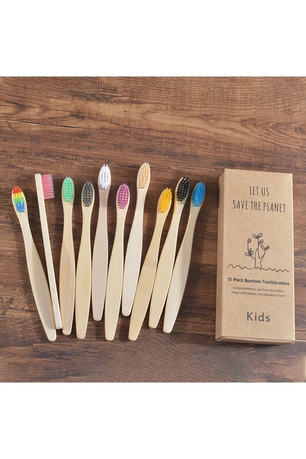 kids 10 Piece Mix 10 Pieces Children Colorful Toothbrush Eco Soft Bristle Bamboo Toothbrush Kids Bam