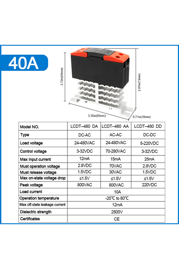 DC Control AC 40A LCTC SSR Solid State Relay 10A 25A 40A DIN Rail Mounted Single Phase Relay With He
