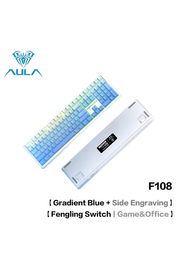 AULA F108 Blue AULA F108Pro/F108 اتصال لاسلكي ثلاثي الأوضاع بتقنية البلوتوث، شاشة متعددة الوظائف،