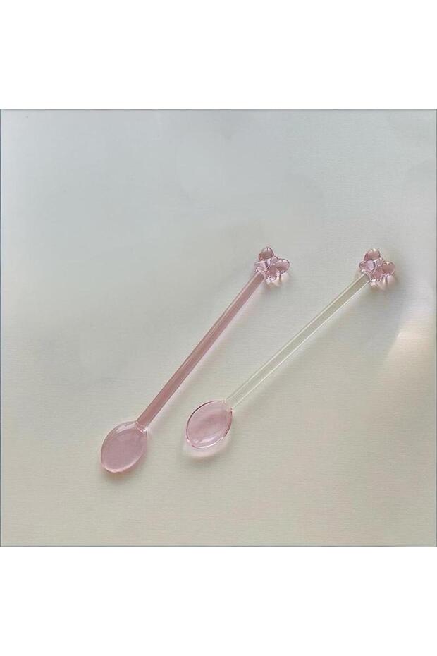 C Pink Bow Glass Coffee Spoon Long-handled Dessert/milk Tea Stirring Spoon Heat-resistant Teaspoon .